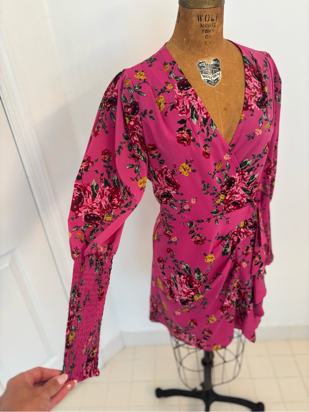 Wayf Fuchsia Floral Wrap Dress Cottagecore Tea Party Barbie Garden Balletcore